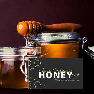 Modern Honey Bees Gold Honeycomb Black Business Card