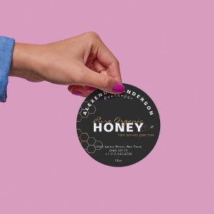 Modern Honey Bees Gold Honeycomb Black Classic Round Sticker