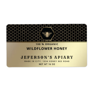Modern honey comb gold bee  Honey jar Label