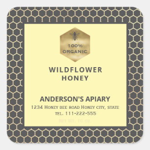 Modern honey comb honeybee honey jar label