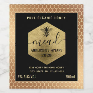 Modern honey comb mead honey bee wine label
