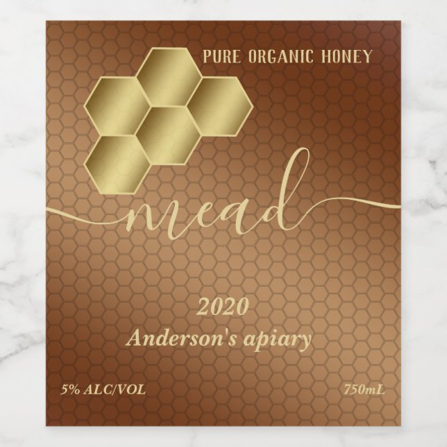 Modern honey comb mead wine label (Single Label)