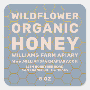 Modern Honey Jar Label Honeybee Apiary Blue