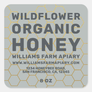 Modern Honey Jar Label Honeybee Apiary Storm Grey