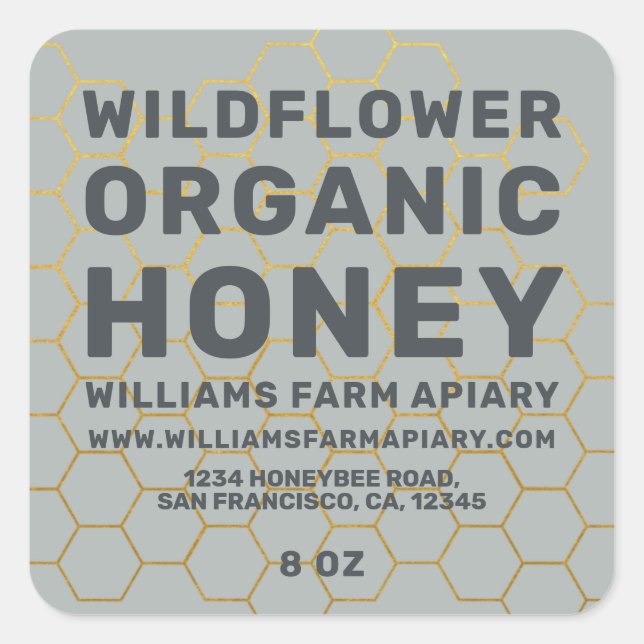 Modern Honey Jar Label Honeybee Apiary Storm Grey (Front)