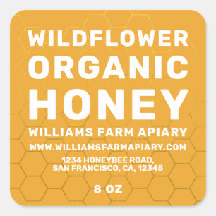 Modern Honey Jar Label Honeybee Apiary Yellow