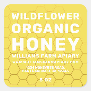 Modern Honey Jar Label Honeybee Apiary Yellow