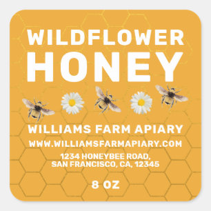 Modern Honey Jar Label Honeybee Apiary Yellow