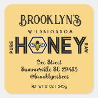 Modern Honey Label with Hexagon Border and Bee