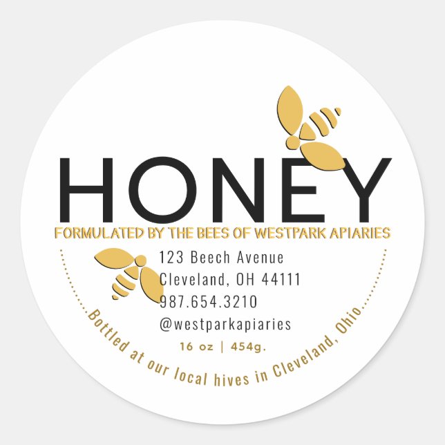 Modern Honey Label with Stylised Bees Urban Bees (Front)