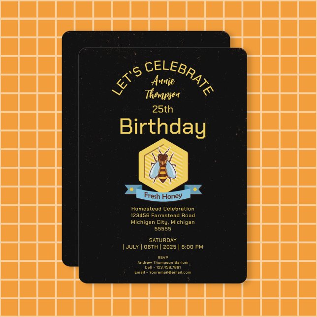 Modern Honeybee Birthday Party Invitation (Sweeten Your Celebration.)