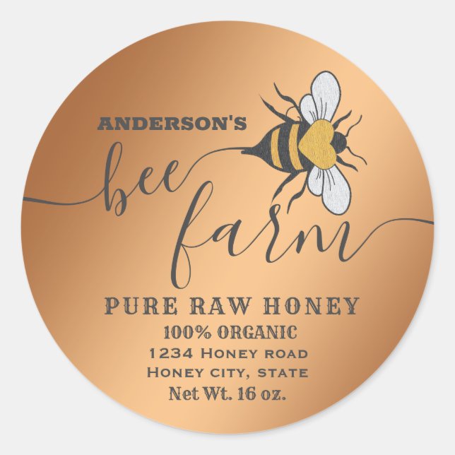 Modern Honeybee script bee farm honey jar Classic Round Sticker (Front)