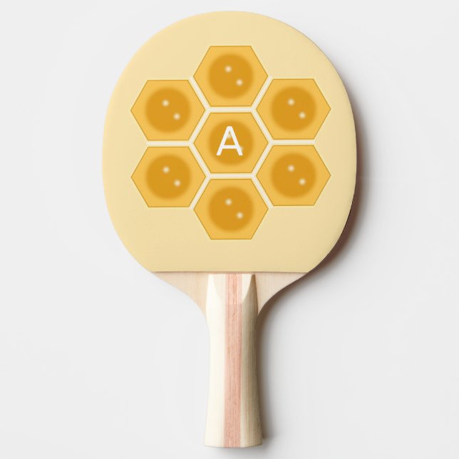 Modern honeycomb and monogram on ivory ping pong paddle (Front)