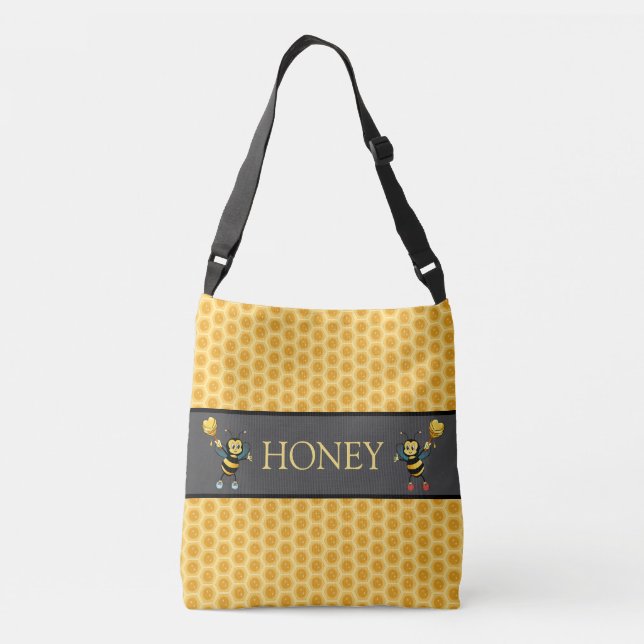 Modern honeycomb design & bumble bees crossbody bag (Back)