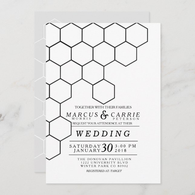 Modern Honeycomb Wedding Invitation (Front/Back)