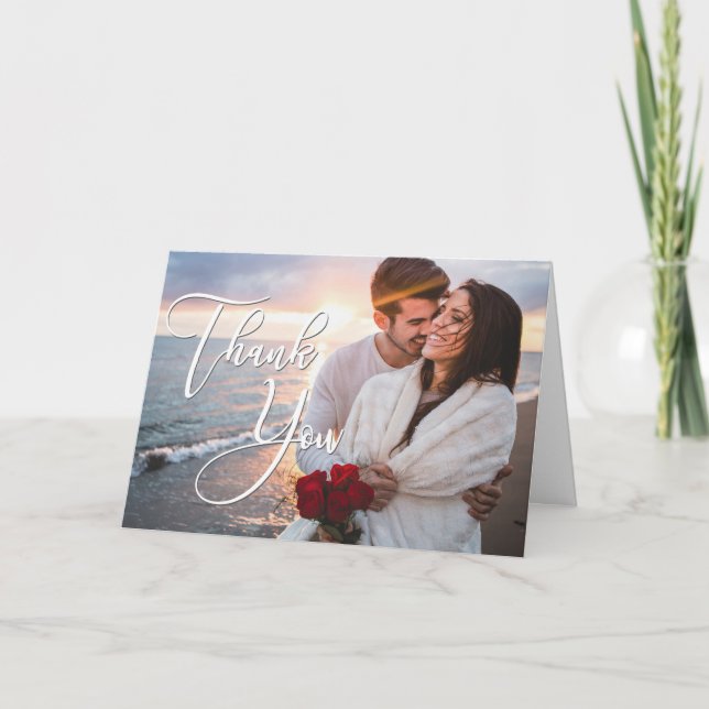 Modern Honeymoon 2 Photo Wedding Thank You Card (Front)