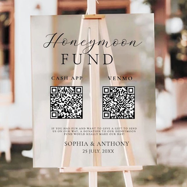Modern Honeymoon Fund QR Code Acrylic Wedding Sign (Creator Uploaded)
