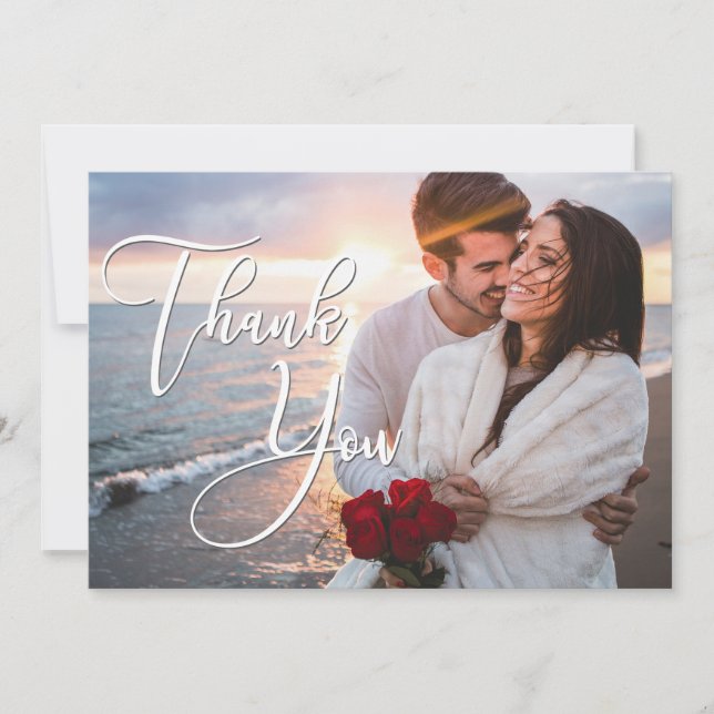 Modern Honeymoon Wedding Photo Thank You Card (Front)
