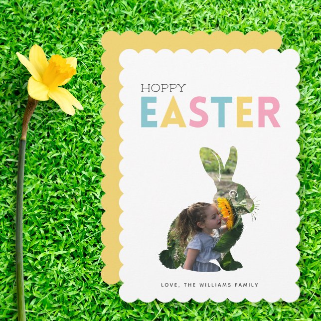Modern Hoppy Easter Photo Holiday Card (Creator Uploaded)
