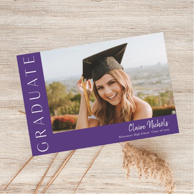 Modern Horizontal Photo Graduation Invitation (Modern Typography Purple Photo Graduation Invitations.)