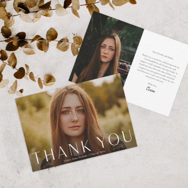 Modern Horizontal Photo Graduation Thank You Card (Creator Uploaded)