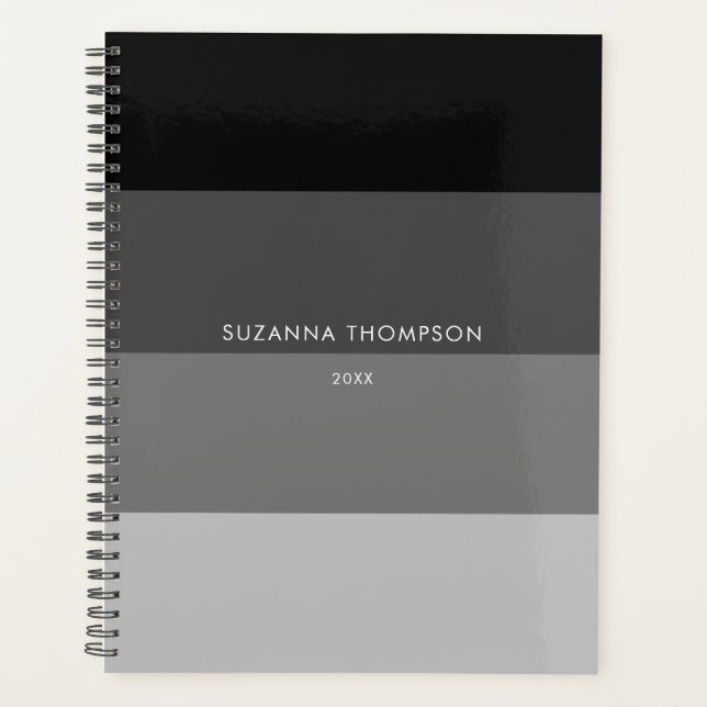 Modern Horizontal Stripe Black & Grey Colours  Planner (Front)