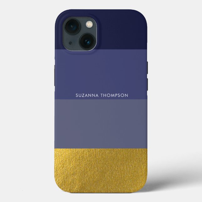 Modern Horizontal Stripe Navy Blue & Gold Foil  Case-Mate iPhone Case (Back)