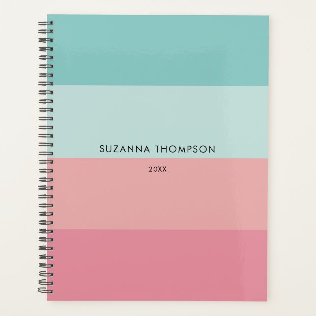 Modern Horizontal Stripe Pastel Pink & Blue  Planner (Front)