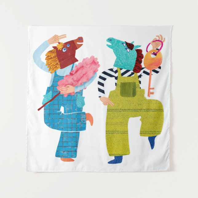 Modern Horse Collage Character Art(Semi-Gloss) Tapestry (Front)