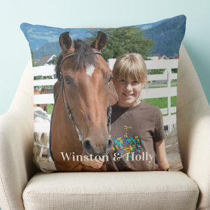 Modern Horse Lover Personalised Simple 2 Picture Cushion