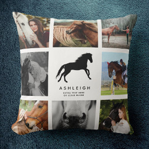 Modern Horse Photo Collage Equestrian Keepsake Cushion