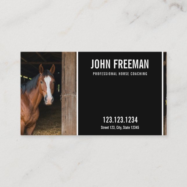 Modern Horse Photo Equine Coaching Business Card (Front)