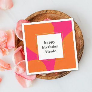Modern Hot Pink and Orange Abstract Birthday Party Napkin