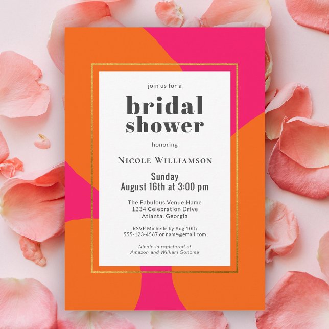 Modern Hot Pink and Orange Abstract Bridal Shower Invitation (Creator Uploaded)