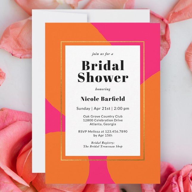 Modern Hot Pink and Orange Abstract Bridal Shower Invitation (Creator Uploaded)