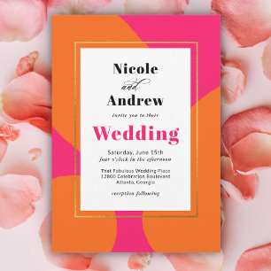 Modern Hot Pink and Orange Abstract Wedding Invitation
