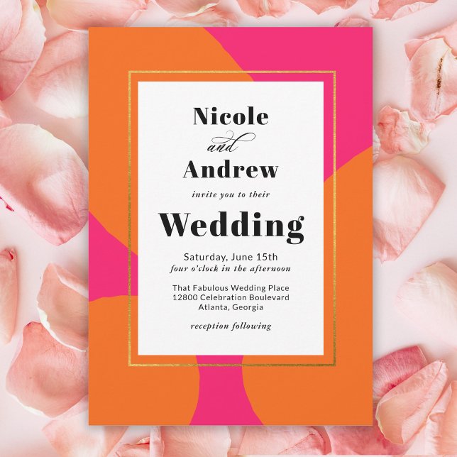 Modern Hot Pink and Orange Abstract Wedding Invitation (Creator Uploaded)