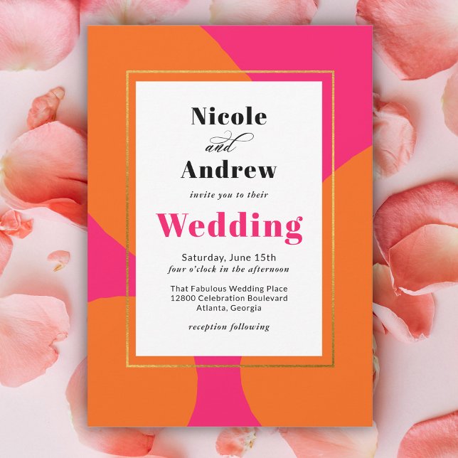 Modern Hot Pink and Orange Abstract Wedding Invitation (Creator Uploaded)