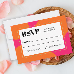 Modern Hot Pink and Orange Abstract Wedding RSVP Card