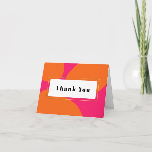 Modern Hot Pink and Orange Thank You Card (Front)