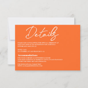 Modern hot Pink and Orange wedding Enclosure Card