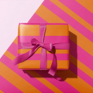 Modern Hot Pink and Orange Wide Cabana Stripe  Wrapping Paper
