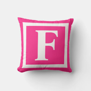 Modern Hot Pink And White Monogram Initial Cushion