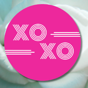 Modern Hot Pink and White XOXO Valentine Classic Round Sticker