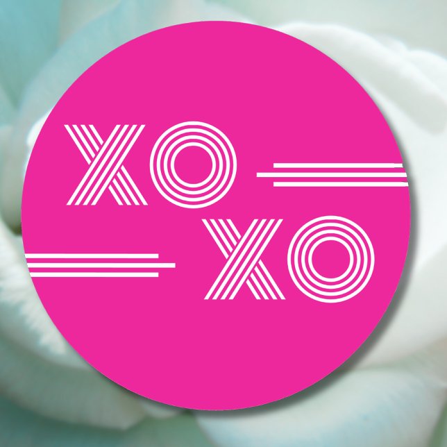Modern Hot Pink and White XOXO Valentine Classic Round Sticker (Creator Uploaded)