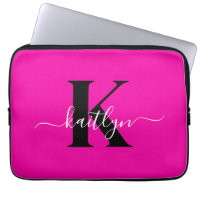 Modern Hot Pink Black Script Monogram