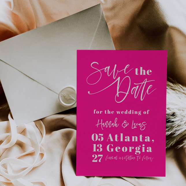 Modern Hot Pink Bold Photo Save The Date Invitation (Creator Uploaded)