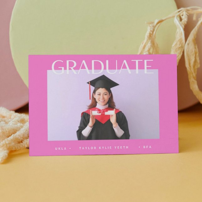 modern hot pink college senior photo graduate announcement (Creator Uploaded)