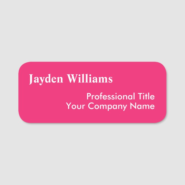 Modern Hot Pink Custom Employee Name Tag (Front)