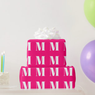 Modern hot pink custom initial letter monogram  wrapping paper